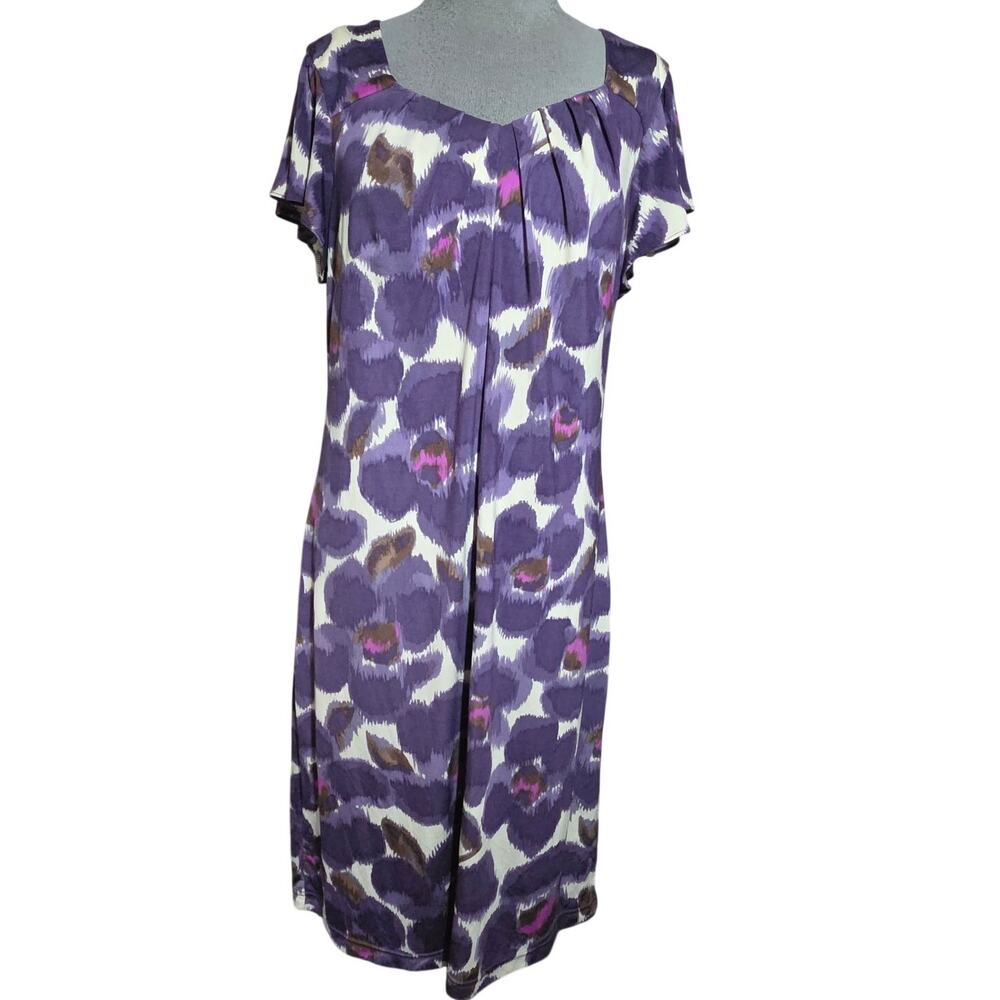 Purple Floral Knee Length Dress Size 12